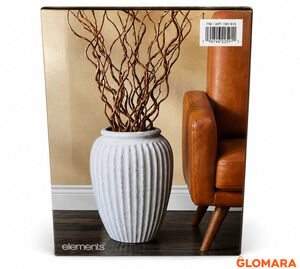 Elements Rustic White Ribbed Stoneware Ceramic Floor Vase 17" Decorative NEW